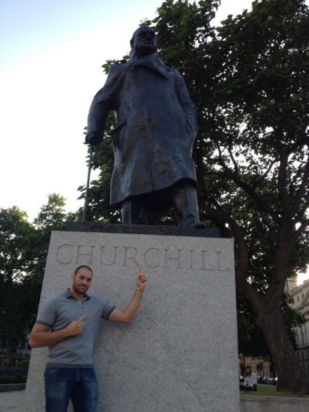 fury with Churchill statue