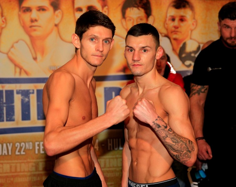 FIGHTING PRIDE WEIGH IN CITY HALL,HULL PIC;LAWRENCE LUSTIG GAVIN McDONNELL AND LEIGH WOOD WEIGHS IN