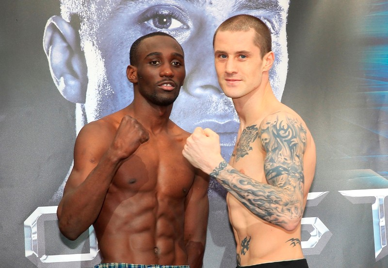 WBO WORLD LIGHTWEIGHT TITLE WEIGH INST ENOCH CENTER,GLASGOWPIC;LAWRENCE LUSTIGCHAMPION RICKY BURNS  AND CHALLENGER TERENCE CRAWFORD COME FACE TO FACE AT THE WEIGH IN