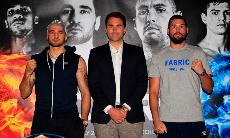 COLLISION COURSE PRESS CONFERENCE HILTON HOTEL,LIVERPOOL PIC;LAWRENCE LUSTIG PROMOTER EDDIE HEARN WITH NATHAN CLEVERLY AND TONY BELLEW