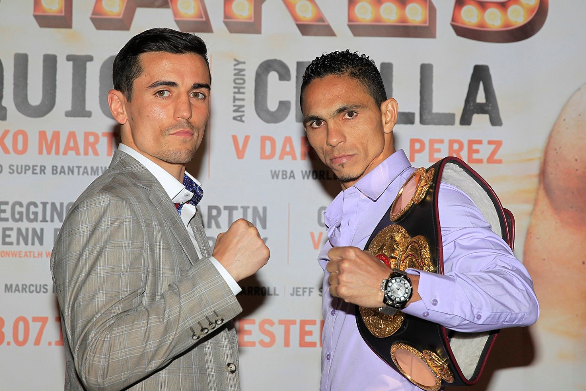 HIGH STAKES PROMOTION FINAL PRESS CONFERENCE GROSVENOR CASINO,MANCHESTER PIC;LAWRENCE LUSTIG WBA WORLD LIGHTWEIGHT TITLE CHALLENGER ANTHONY CROLLA AND CHAMPION DARLEYS PEREZ COME FACE TO FACE BEFORE THEIR CLASH ON EDDIE HEARNS PROMOTION AT THE MANCHESTER ARENA ON SATURDAY(JULY 18TH)