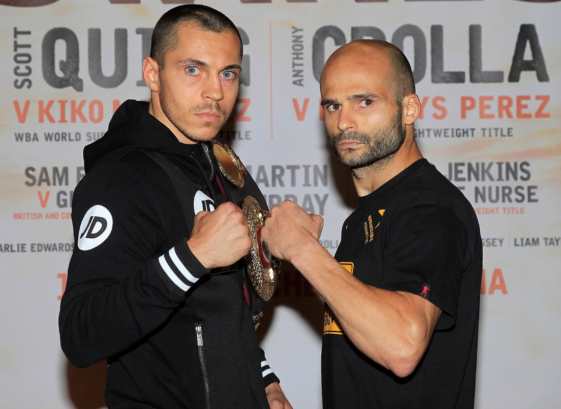 HIGH STAKES PROMOTION FINAL PRESS CONFERENCE GROSVENOR CASINO,MANCHESTER PIC;LAWRENCE LUSTIG WBA WORLD SUPER-BANTAMWEIGHT TITLE CHAMPION SCOTT QUIGG  AND CHALLENGER KIKO MARTINEZ COME FACE TO FACE BEFORE THEIR CLASH ON EDDIE HEARNS PROMOTION AT THE MANCHESTER ARENA ON SATURDAY(JULY 18TH)