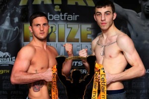 PRIZEFIGHTER WELTERWEIGHTS3-WEIGH IN NOVOTEL,WOLVERHAMPTON 18/1/13 PIC;LAWRENCE LUSTIG DALE EVANS  AND SAM EGGINGTON WEIGHS IN